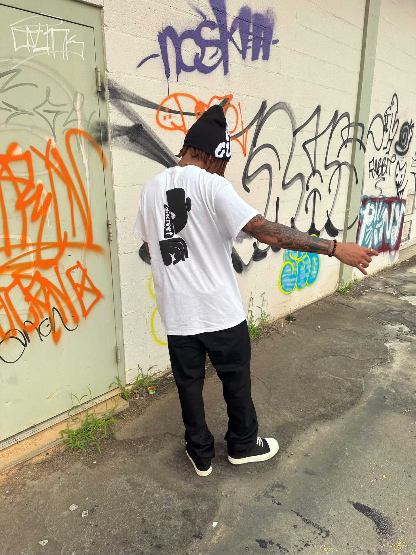 Discreet Alternate Black on White Tee